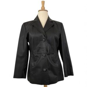 Vintage Y2K Leather Jacket Black Women’s XL‎ Long Sleeve Blazer